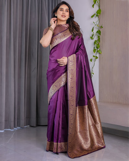 Royal Purple Banarasi Soft Silk Saree With Floral Zari Work for Women