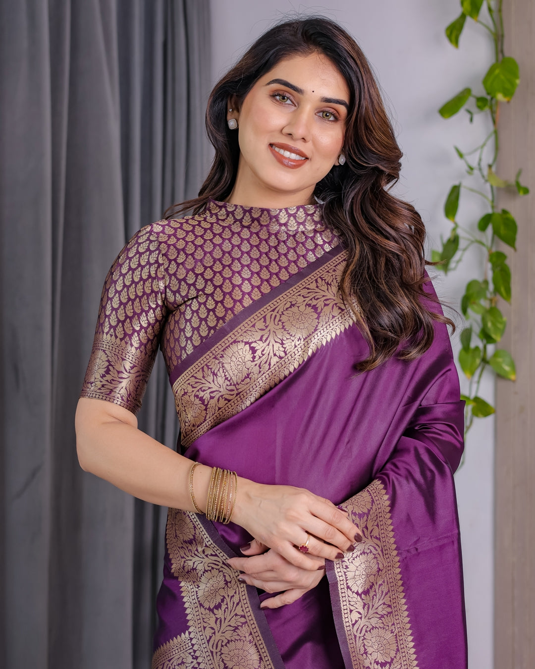 Royal Purple Banarasi Soft Silk Saree With Floral Zari Work for Women