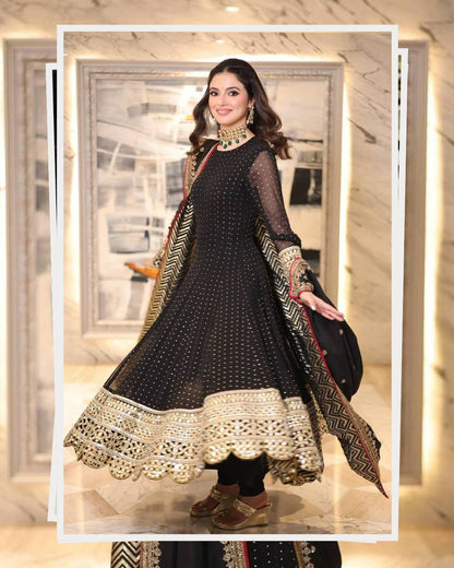 Black Embroidered Anarkali Suit Set with Zari Work for Women