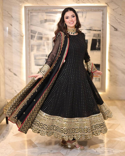Black Embroidered Anarkali Suit Set with Zari Work for Women