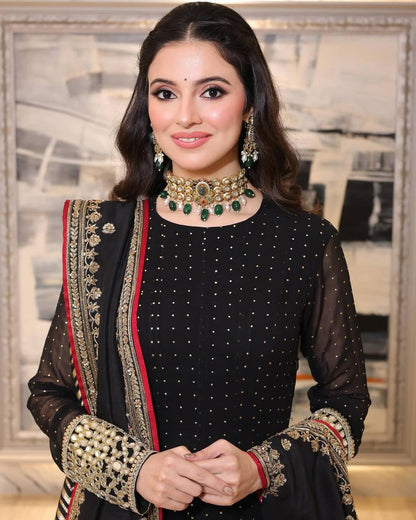 Black Embroidered Anarkali Suit Set with Zari Work for Women