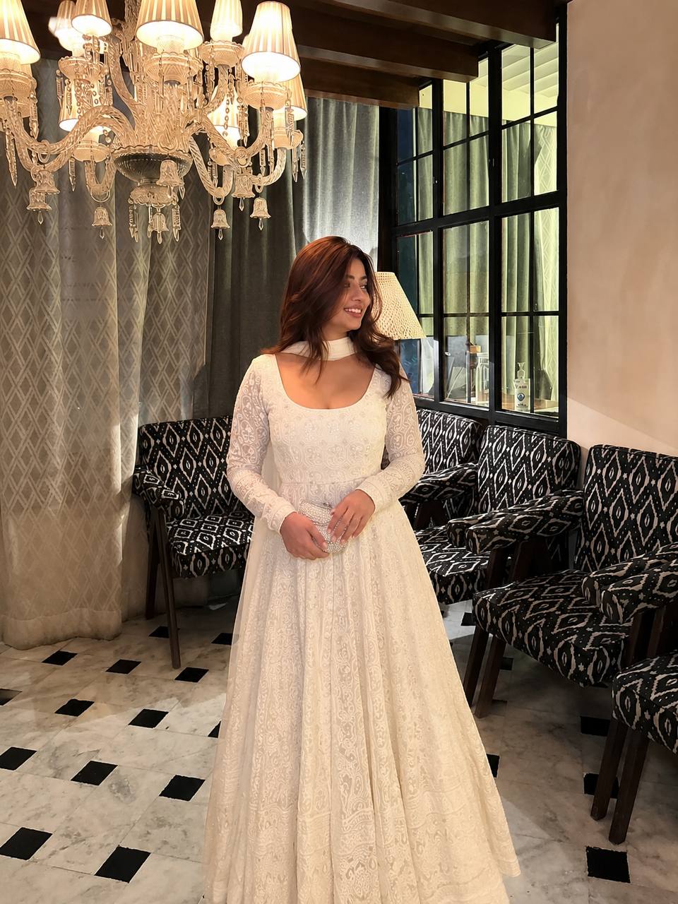 White Embroidered Anarkali Suit Set with Gota Patti Dupatta for Women