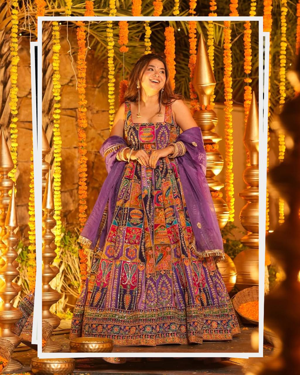 Multicolor Embroidered Crepe Maxi Suit Set for Festive Wear 2