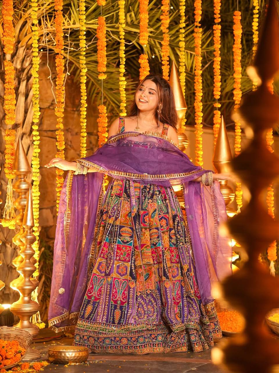 Multicolor Embroidered Crepe Maxi Suit Set for Festive Wear 2