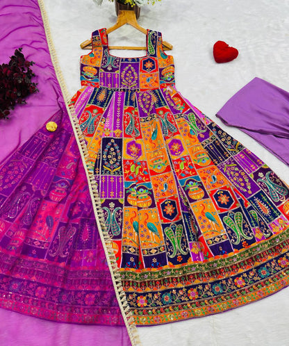 Multicolor Embroidered Crepe Maxi Suit Set for Festive Wear 2