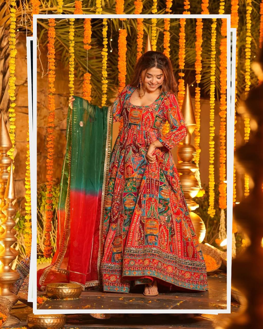 Multicolor Embroidered Crepe Maxi Suit Set for Festive Wear for Women