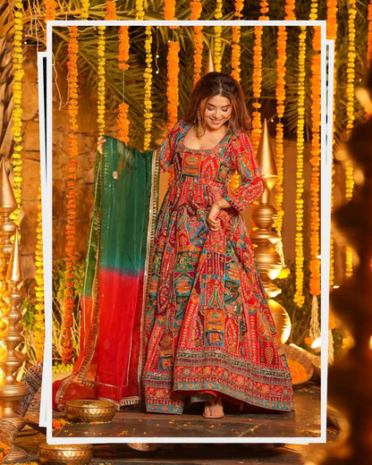 Multicolor Embroidered Crepe Maxi Suit Set for Festive Wear for Women