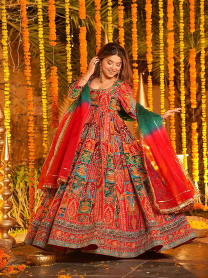 Multicolor Embroidered Crepe Maxi Suit Set for Festive Wear for Women