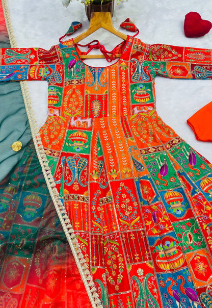 Multicolor Embroidered Crepe Maxi Suit Set for Festive Wear for Women