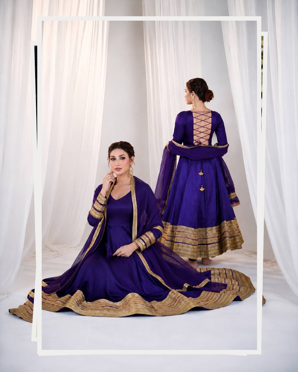Purple Silk Anarkali Suit Set with Embroidery &amp; Sequin Work for Women