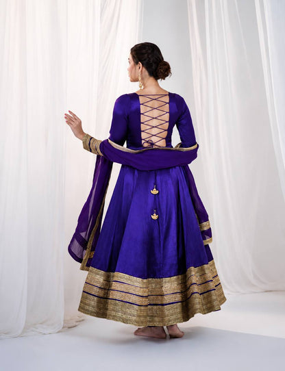 Purple Silk Anarkali Suit Set with Embroidery &amp; Sequin Work for Women