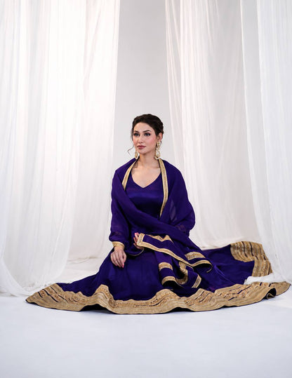 Purple Silk Anarkali Suit Set with Embroidery &amp; Sequin Work for Women