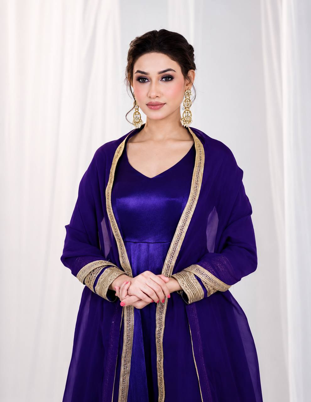 Purple Silk Anarkali Suit Set with Embroidery &amp; Sequin Work for Women