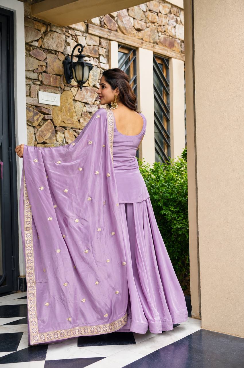 Lavender Zari Sequins Sarara 3 Piece Suit Set for Women