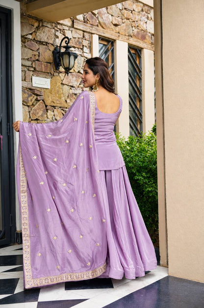 Lavender Zari Sequins Sarara 3 Piece Suit Set for Women
