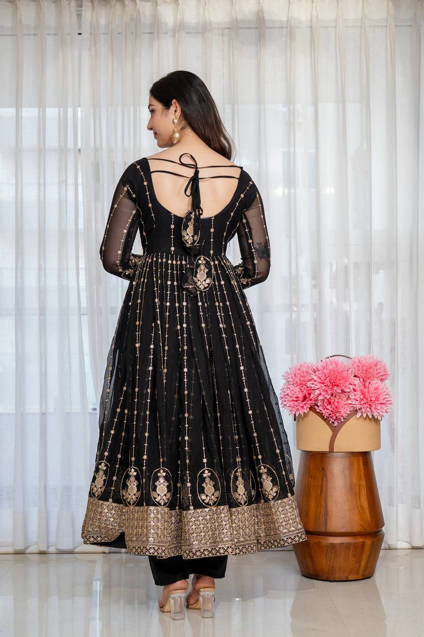 Black Zari Sequins Embroidered Anarkali Suit Set ! for Women