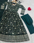 Dark Green Threadwork Anarkali Suit Set for Women