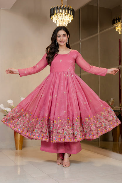 Pink Threadwork Anarkali Gown Suit Set ! for Women