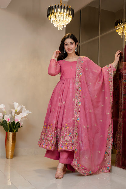 Pink Threadwork Anarkali Gown Suit Set ! for Women