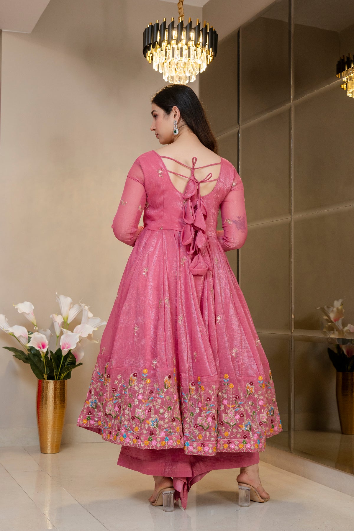 Pink Threadwork Anarkali Gown Suit Set ! for Women