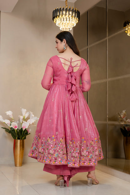 Pink Threadwork Anarkali Gown Suit Set ! for Women