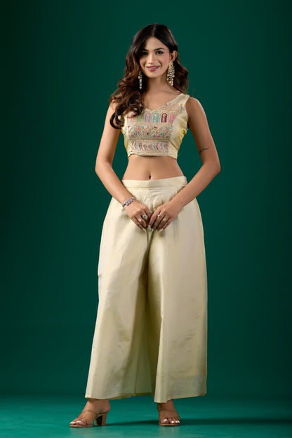 Women’s Embroidered Crop Top &amp; Jacket Palazzo Set for Women