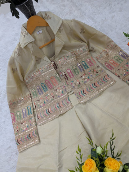 Women’s Embroidered Crop Top &amp; Jacket Palazzo Set for Women