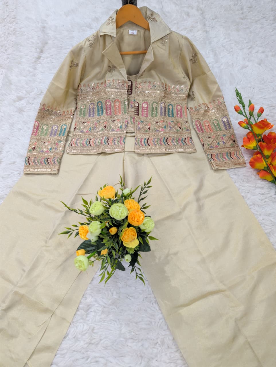 Women’s Embroidered Crop Top &amp; Jacket Palazzo Set for Women