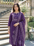 Purple Hand Printed Muslin Kurta Set Women for Women