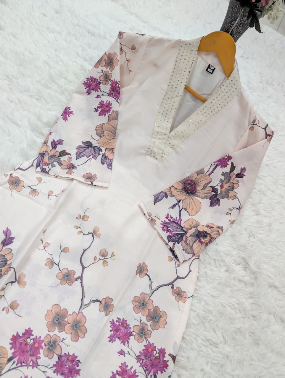 Ivory Floral Linen Cotton Co-Ord Set from for Women