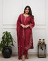 Maroon Viscose Chanderi Silk Embroidered Kurta Set for Women
