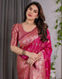 Pink Banarasi Soft Silk Saree With Rich Golden Zari Borders for Women