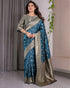 Teal Blue Banarasi Soft Silk Saree With Golden Zari Borders 2