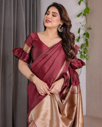 Maroon Banarasi Soft Silk Saree with Golden Zari Border 4 for Women
