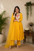 Mustard Viscose Chanderi Kurta Set with Sequence Embroidery for Women