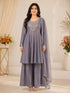 Grey Fandy Silk Sarara Set with Embroidery and Dupatta for Women