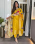 Mustard Yellow Jacquard Kurta Set with Embroidery & Dupatta for Women