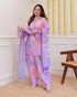 Lavender Georgette Kurti Pant Set with Embroidery & Dupatta for Women
