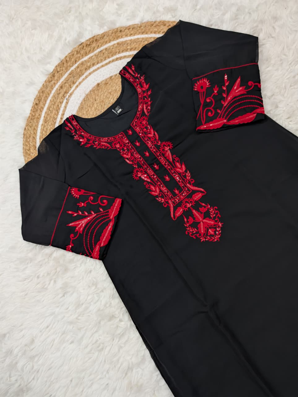 Black Georgette Kurta Set with Heavy Embroidery and Dupatta for Women