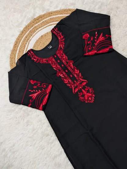 Black Georgette Kurta Set with Heavy Embroidery and Dupatta for Women