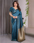 Teal Blue Banarasi Soft Silk Saree With Elegant Zari Border 2