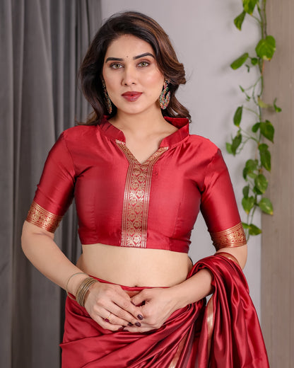 Red Banarasi Soft Silk Saree With Golden Zari Floral Border for Women