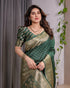 Deep Green Banarasi Soft Silk Saree with Zari Floral Border for Women