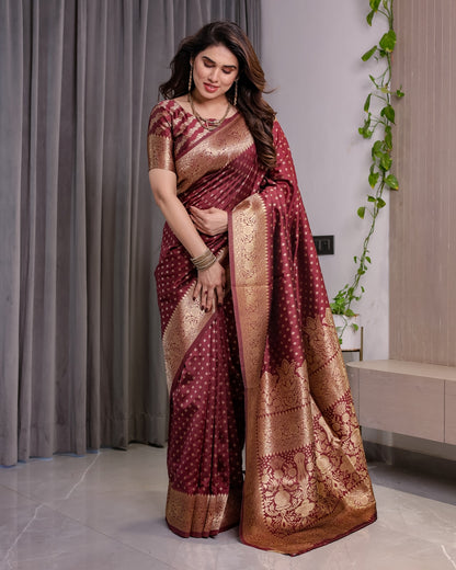 Maroon Banarasi Soft Silk Saree with Golden Zari Border 3 for Women