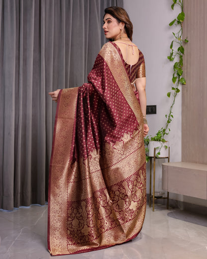 Maroon Banarasi Soft Silk Saree with Golden Zari Border 3 for Women