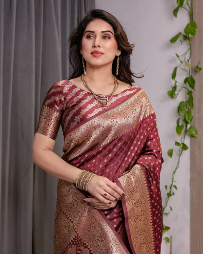 Maroon Banarasi Soft Silk Saree with Golden Zari Border 3 for Women