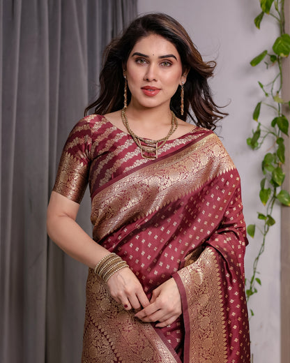 Maroon Banarasi Soft Silk Saree with Golden Zari Border 3 for Women