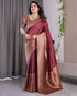 Wine Maroon Banarasi Soft Silk Saree With Elegant Gold Zari for Women