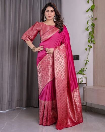 Rani Pink Banarasi Soft Silk Saree With Elegant Golden Zari for Women