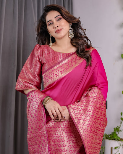 Rani Pink Banarasi Soft Silk Saree With Elegant Golden Zari for Women